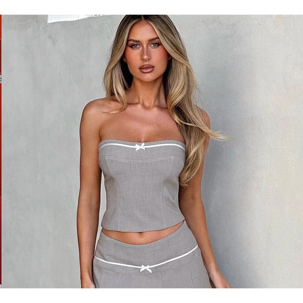 Tiger Mist beige corset zipper top size S